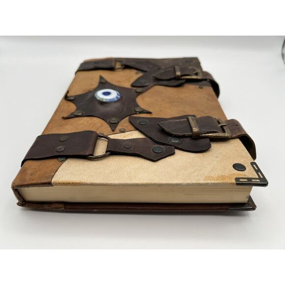 Brown Leather Stone Eye Spell Book Journal w Buckles 7” x 10” - Picture 2 of 12